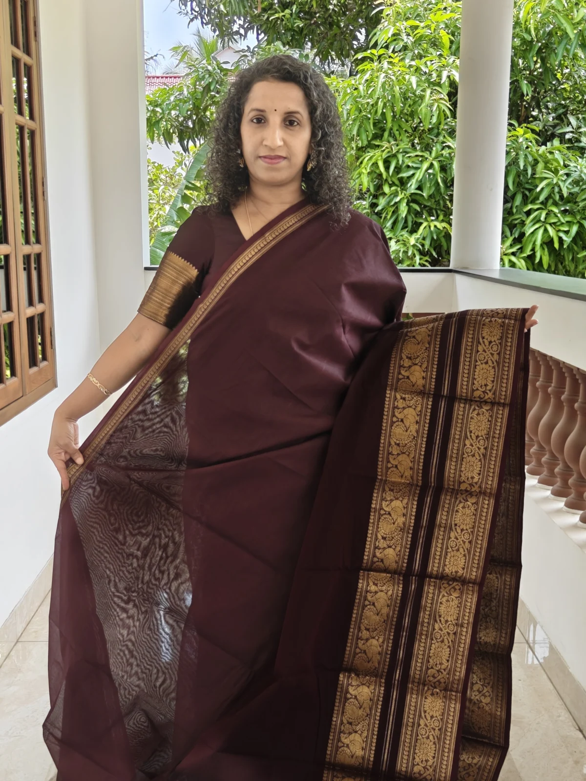 Coffee Brown Kanchi Cotton Saree Rettapettu Peacock Pkc001 2 (2)